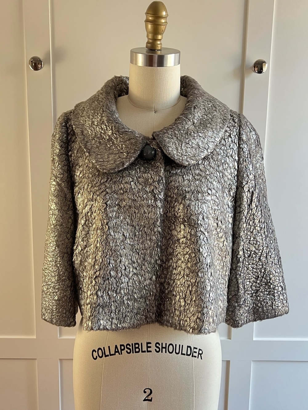 Kate Spade Silver Faux Fur Cropped Coat, size small